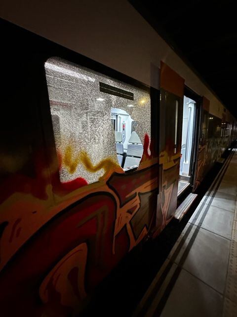 Imatge del tren vandalitzat a l&#039;estació de Vilafranca