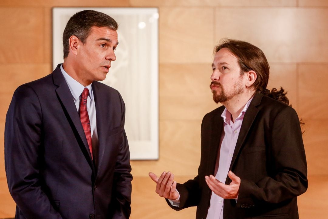 El presidente del Gobierno en funciones, Pedro Sánchez en una reunión con el secretario general de Unidas Podemos, Pablo Iglesias hace unas semanas.