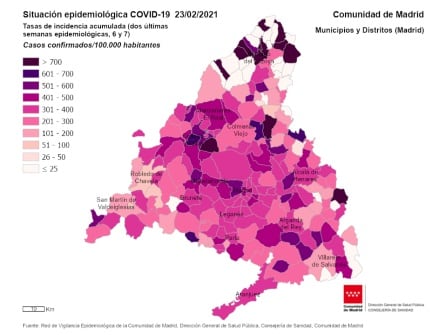 Situación epidemiológica de la Comunidad de Madrid a 23 de febrero de 2021