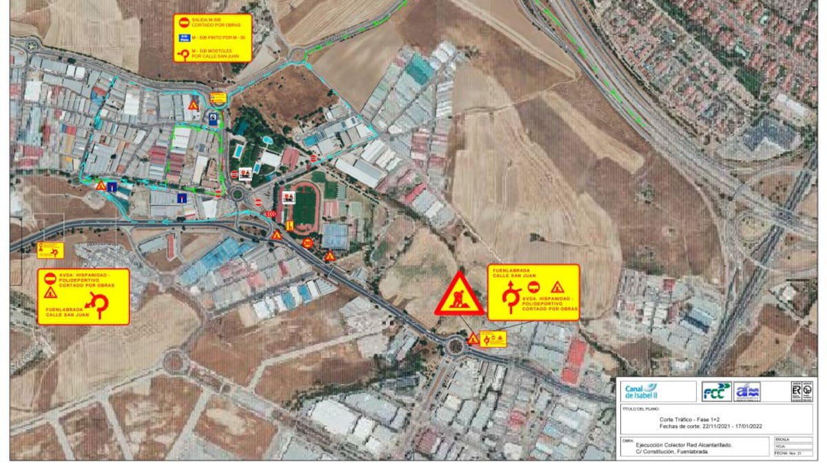 Cortes de tráfico en la rotonda de la M-506 a la altura de las piscinas de Fuenlabrada