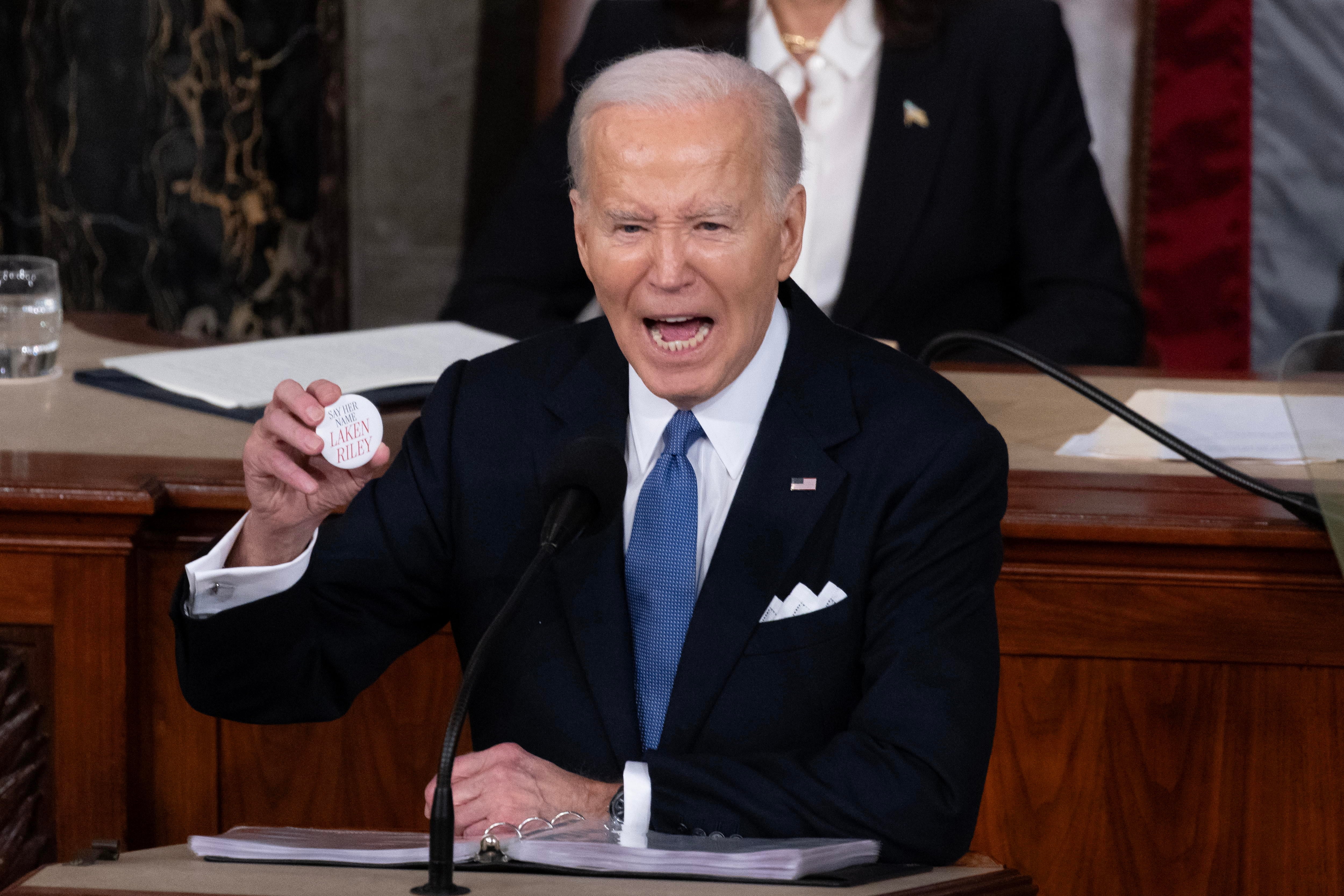 Joe Biden durante el discurso del estado de la unión. EFE/EPA/MICHAEL REYNOLDS