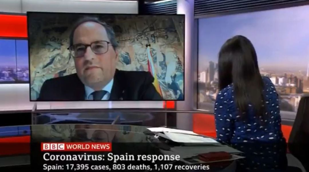 El preisdente del Govern, Quim Torra, en una entrevista de la BBC