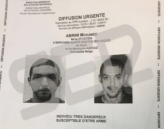 Nota difundida por la policía francesa sobre Mohamed Abrini.