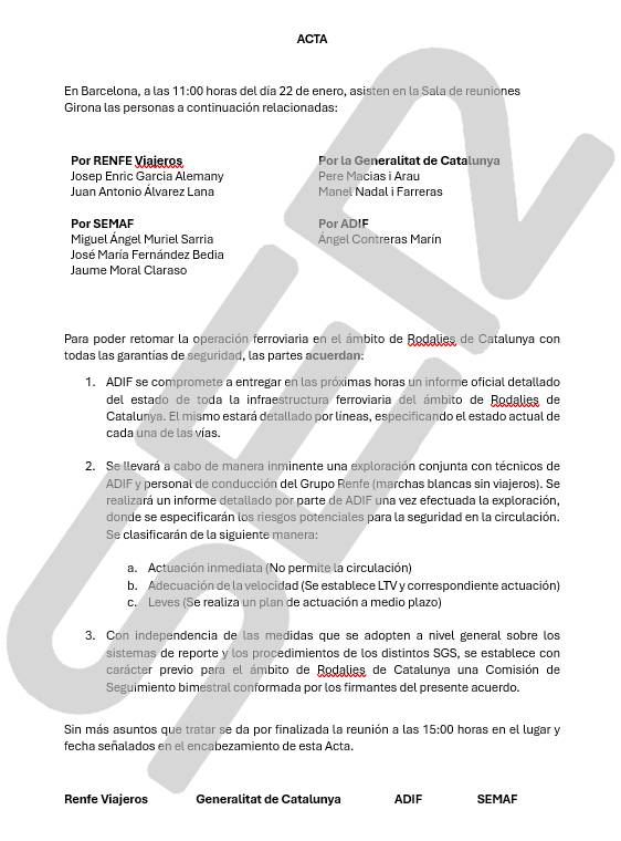 Acuerdo entre Gover, Renfe, Adif y el sindicato SEMAD para Rodalies.