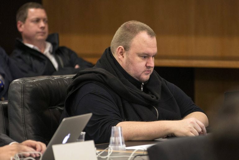  El empresario alemán kim Dotcom, durante la vista judicial sobre su extradición a Estados Unidos en Nueva Zelanda 