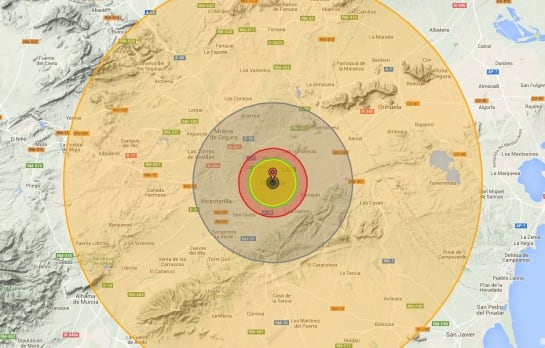 Simulación de una explosión nuclear de 10 megatones sobre Murcia.