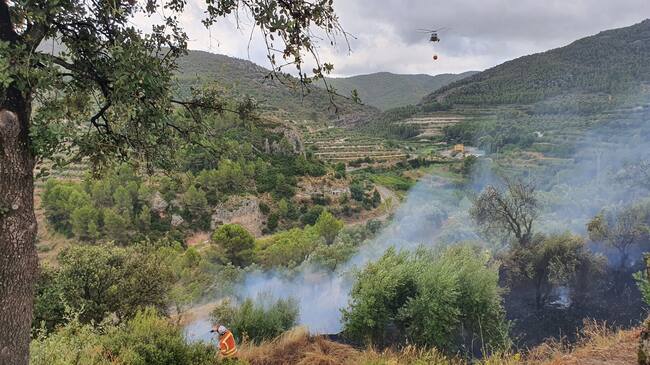 Imagen del incendio de Moixent. Fuente: Redes sociales Ayuntamiento de Moixent