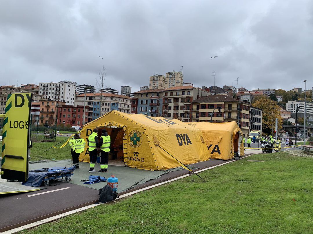 Carpa médica, en San Sebastián, durante la Behobia