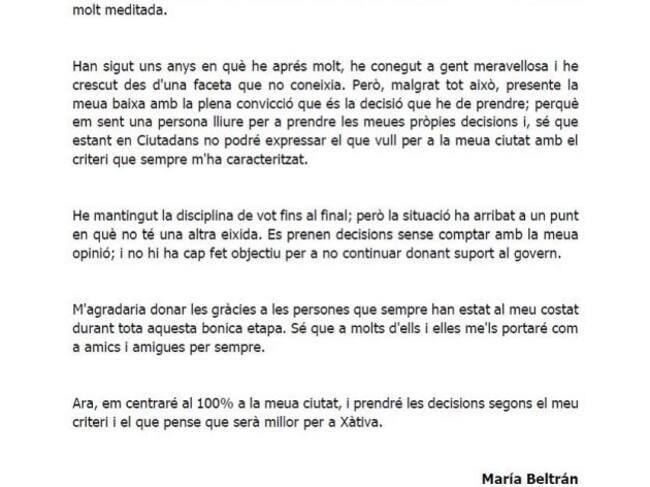 Comunicado María Beltrán