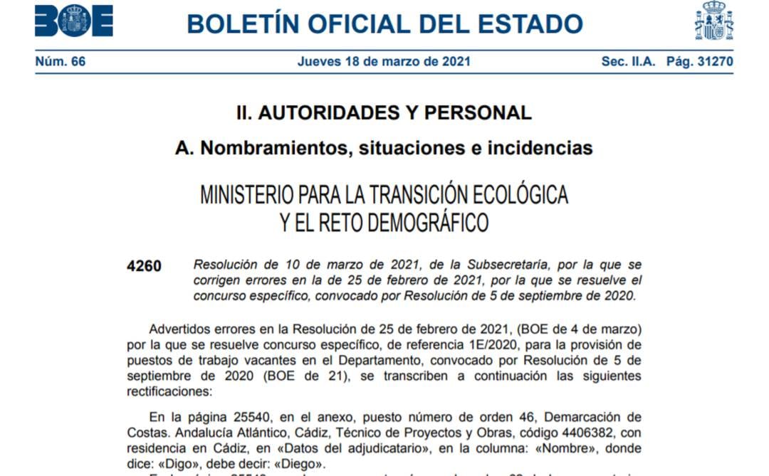 La resolución del BOE corrigiendo una errata de otra.