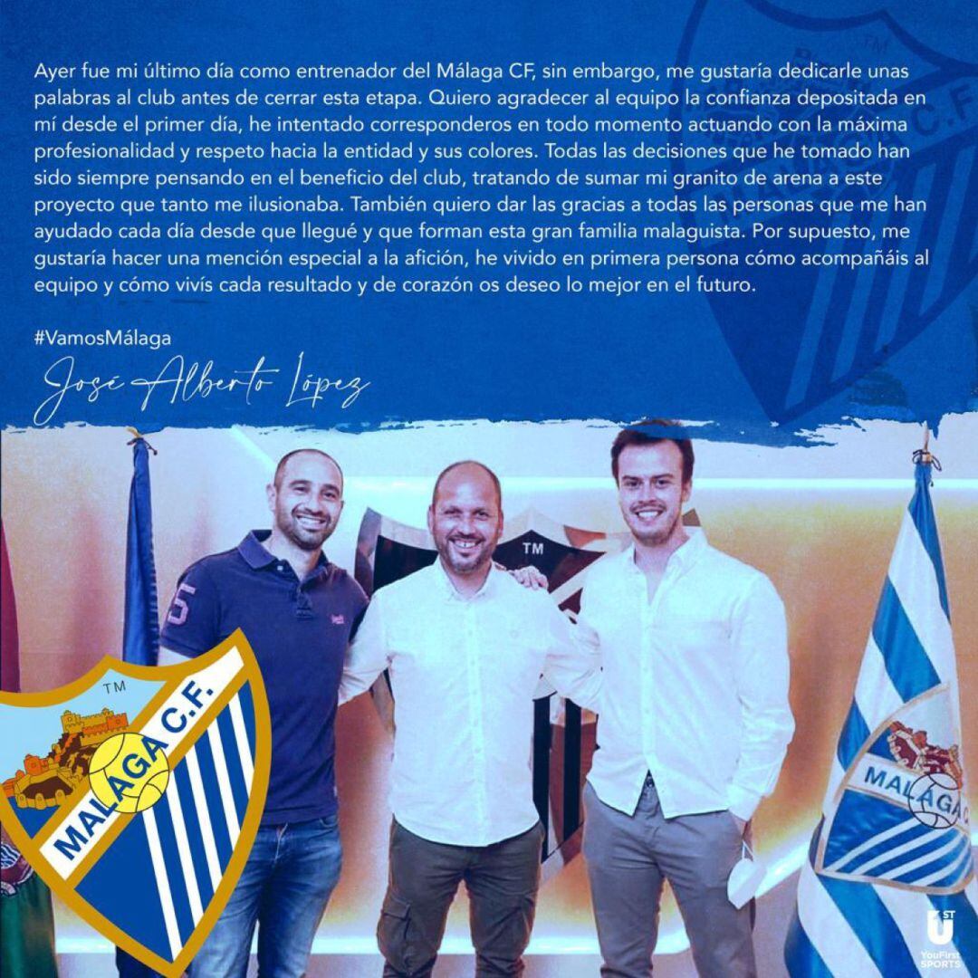 Carta de despedida del técnico José Alberto López