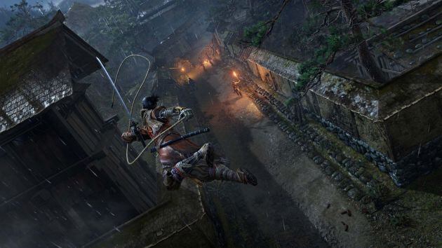 Sekiro volando entre los tejados