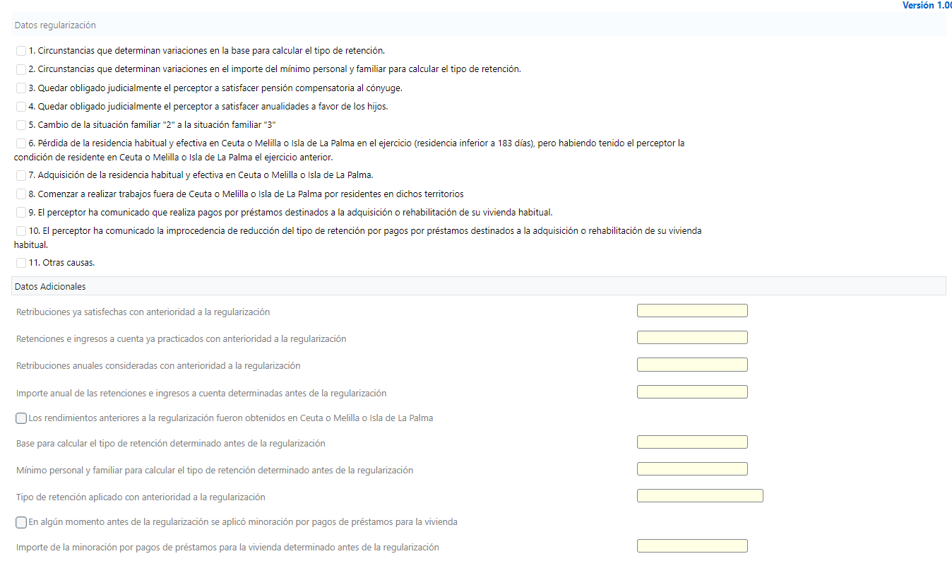 Datos regularización incluyen circunstanias que determinan variaciones en la base para calcular el tipo de retención