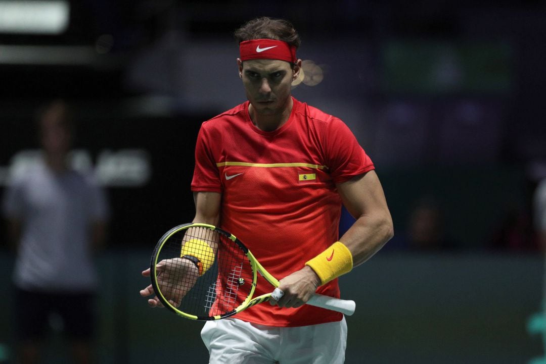 Los tenistas españoles Rafa Nadal (en la imagen) y Marcel Granollers durante el partido de dobles contra los croatas Ivan Dodig y Mate Pavic.