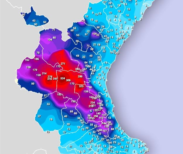 Mapa de lluvias registradas ayer por AVAMET.