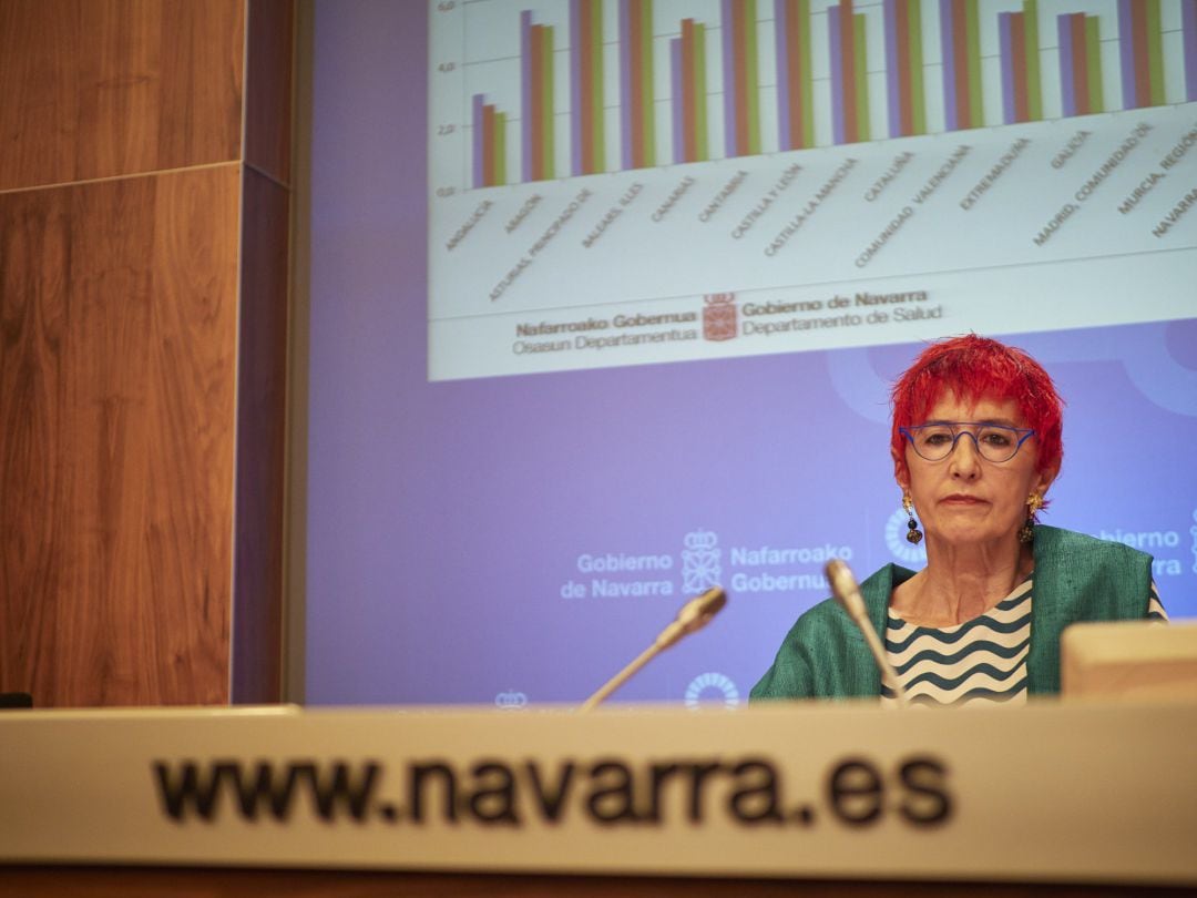 La consejera de Salud de Navarra, Santos Indurain, ofrece una rueda de prensa en el Palacio del Gobierno de Navarra para tratar sobre la situación del COVID-19 en la región, en Pamplona