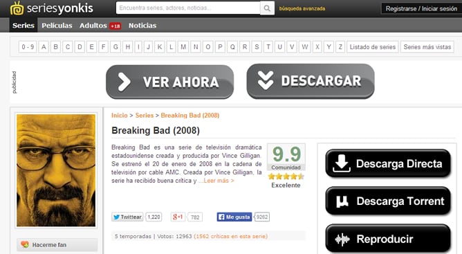 Captura de pantalla del portal &#039;Series Yonkis&#039;