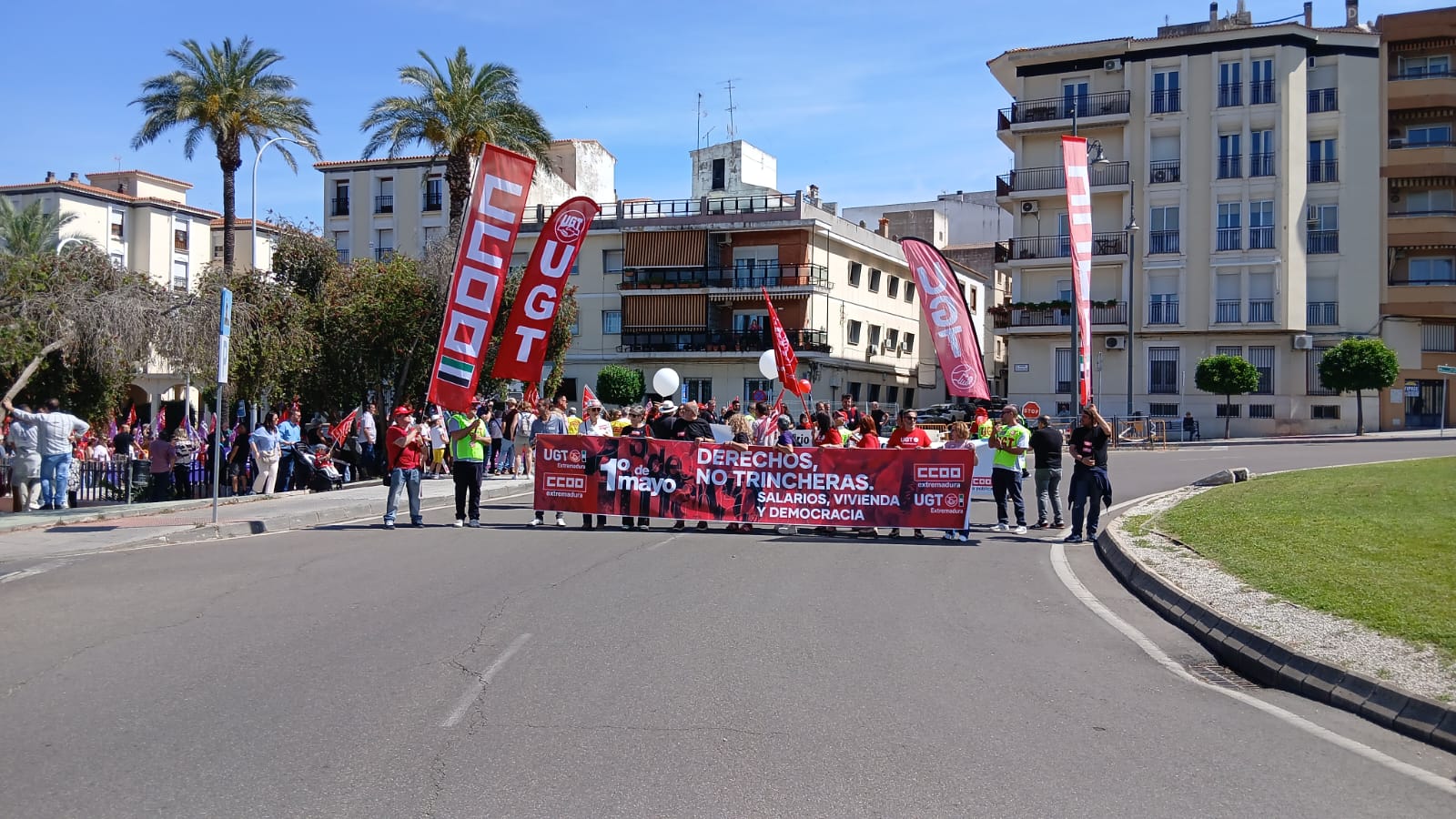 Cabecera de la manifestación del 1 de Mayo en Mérida.