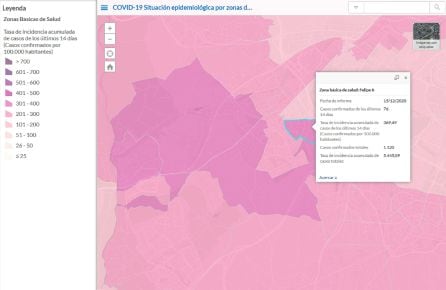 Incidencia acumulada a 14 en la ZBS de Felipe II en Móstoles