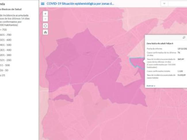Incidencia acumulada a 14 en la ZBS de Felipe II en Móstoles