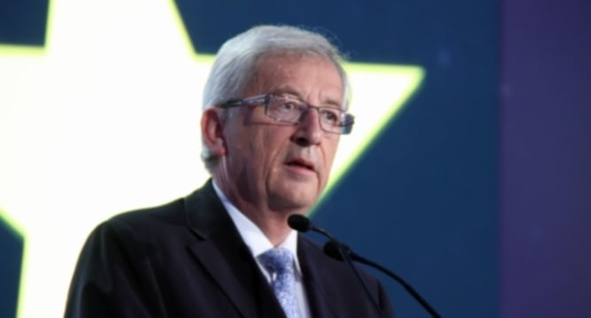 El líder del PPE, Jean Claude Juncker, durant la roda de premsa posterior a la publicació dels primers resultats de les eleccions del maig