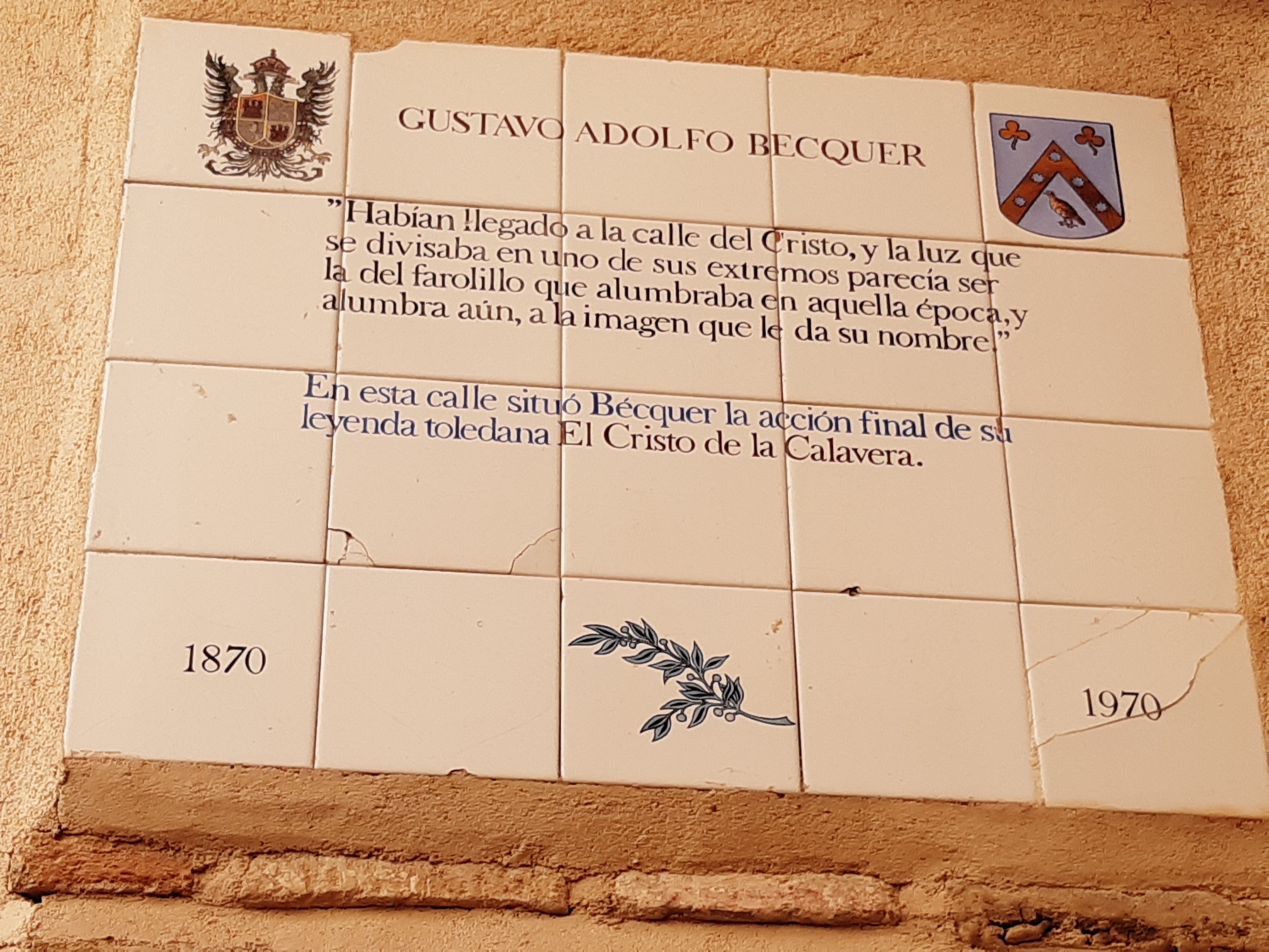 Placa en Toledo en homenaje a Gustavo Adolfo Bécquer