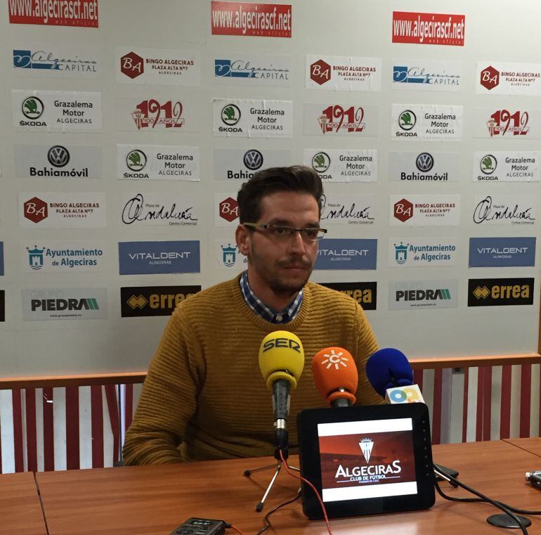 El presidente del Algeciras en la comparecencia de hoy.