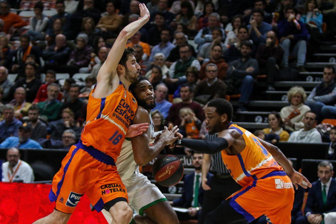 Guillem Vives of Valencia Basket in action during Liga Endesa Regular Season Round 17 match between. Valencia Basket v Club Joventut Badalona played at  Fuente de San Luis Pavilion