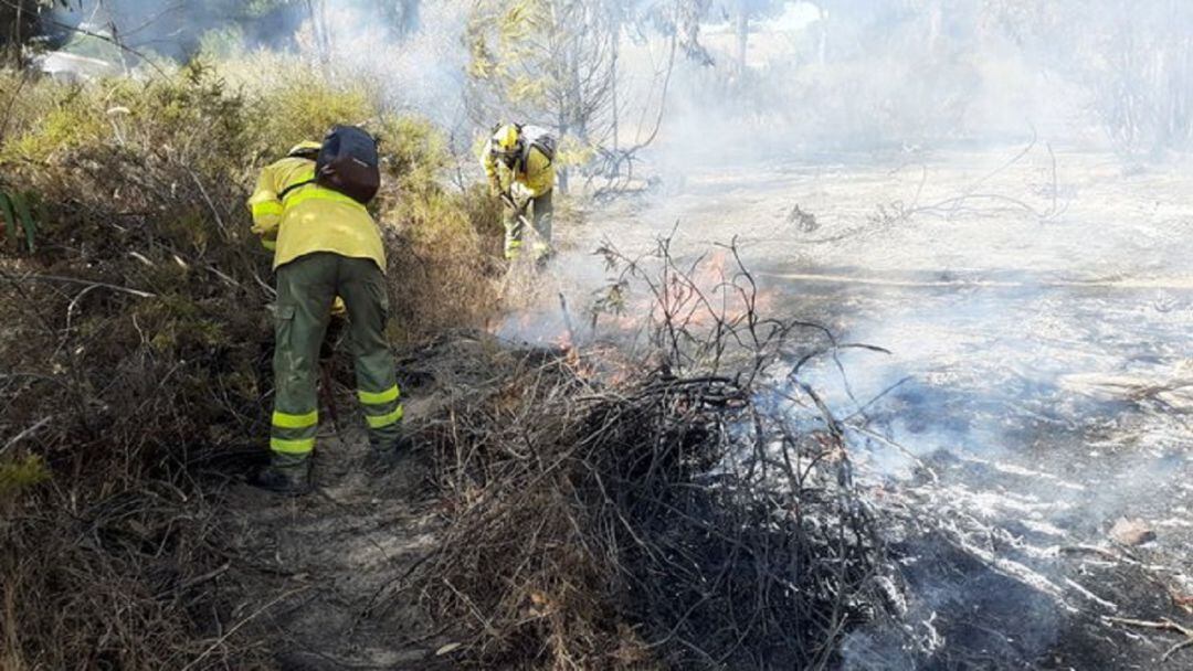 Efectivos del Infoca trabajan en uno de los incendios de este verano