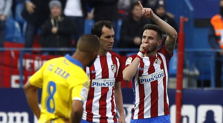 Diego Godín, tras la celebración del gol de Saúl