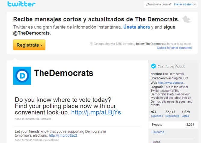 A través de Twitter los demócratas alientan a los suyos para que inviten a sus amigos a votarles en las elecciones de este martes.