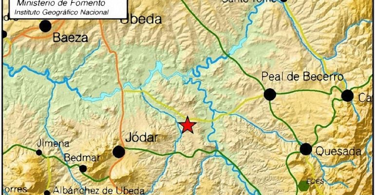 Punto exacto donde se ha registrado el terremoto en Jódar de 3,2 grados.