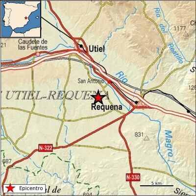 Epicentro del terremoto producido este viernes en Requena.