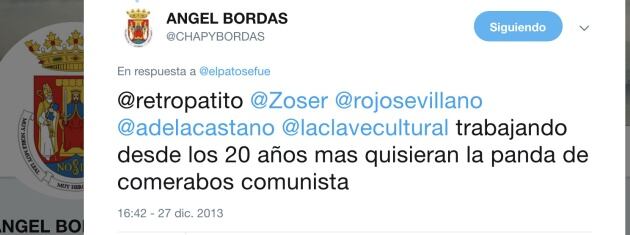 Tuit en el que Bordas habla de los &quot;comerrabos comunistas&quot;.