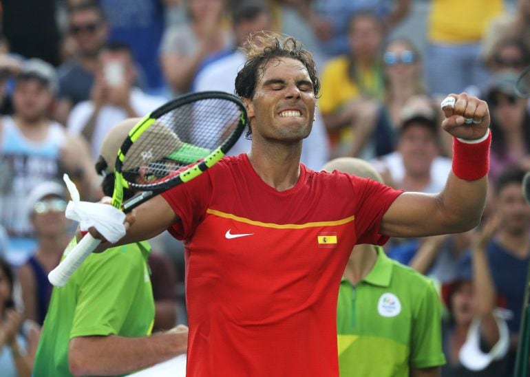 El tenista español Rafael Nadal celebra su victoria ante el italiano Andreas Seppi 