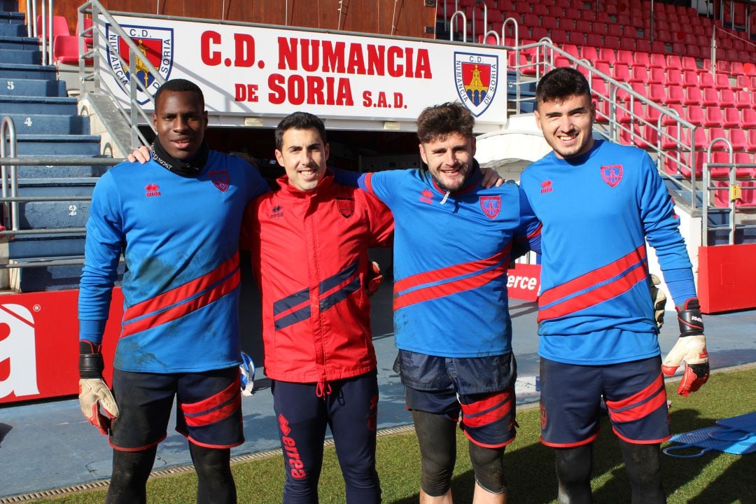 Taliby, Fran Sanz, Juan Carlos y Gaizka Campos, los responsables de la portería del Numancia.