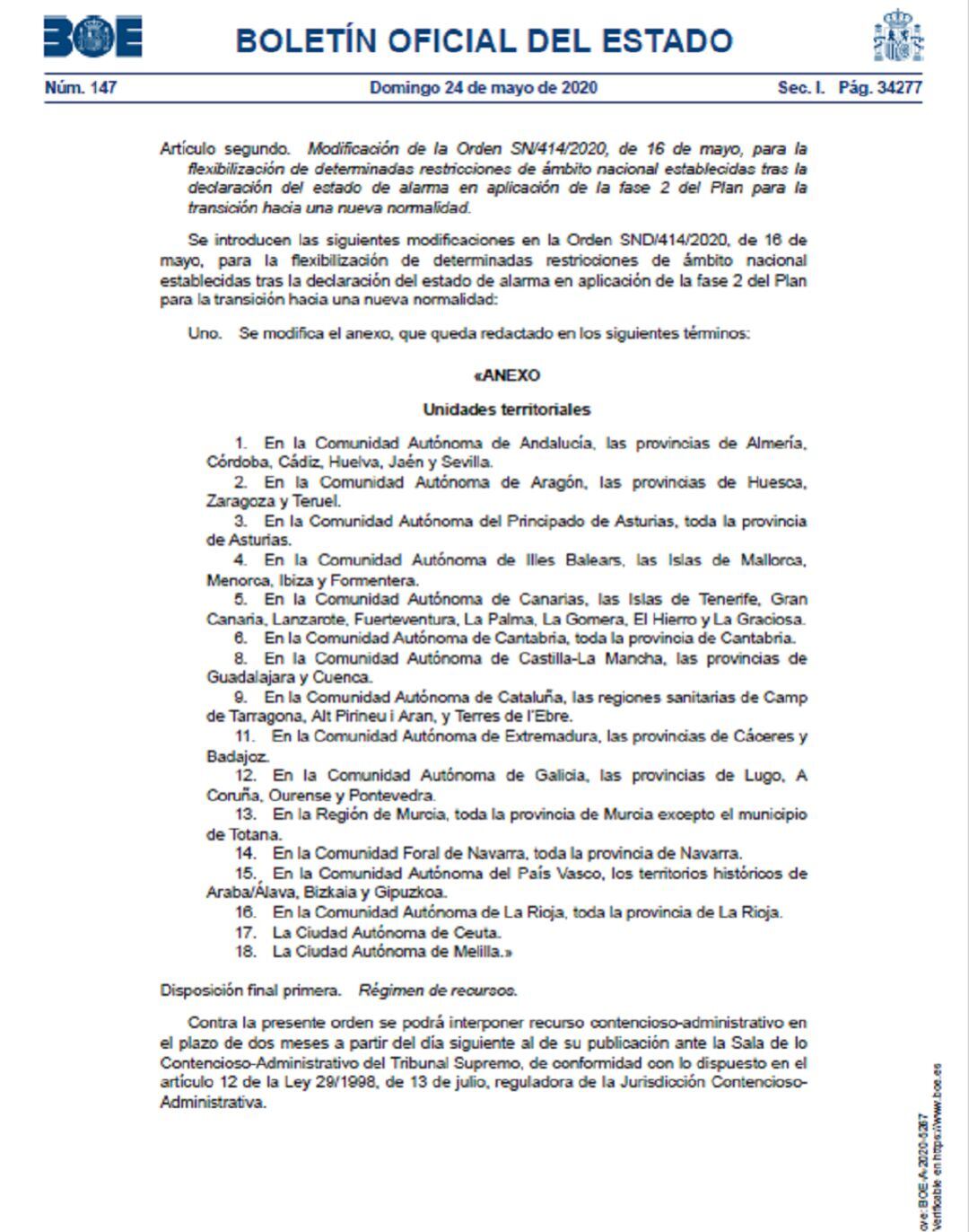 Totana permanecerá este lunes en la fase 1 de retirada de medidas de aislamiento social y restricción a la movilidad y la actividad pese al avance del resto de la Región de Murcia la fase 2