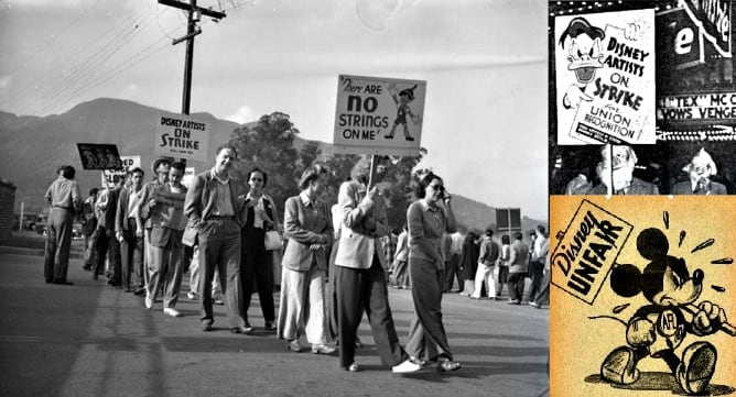 Artistas de los estudios Disney, en huelga en 1941.