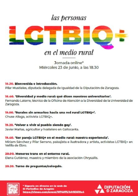 Programa de las jornadas LGTBIQ+ en el medio rural organizadas por la Diputación de Zaragoza