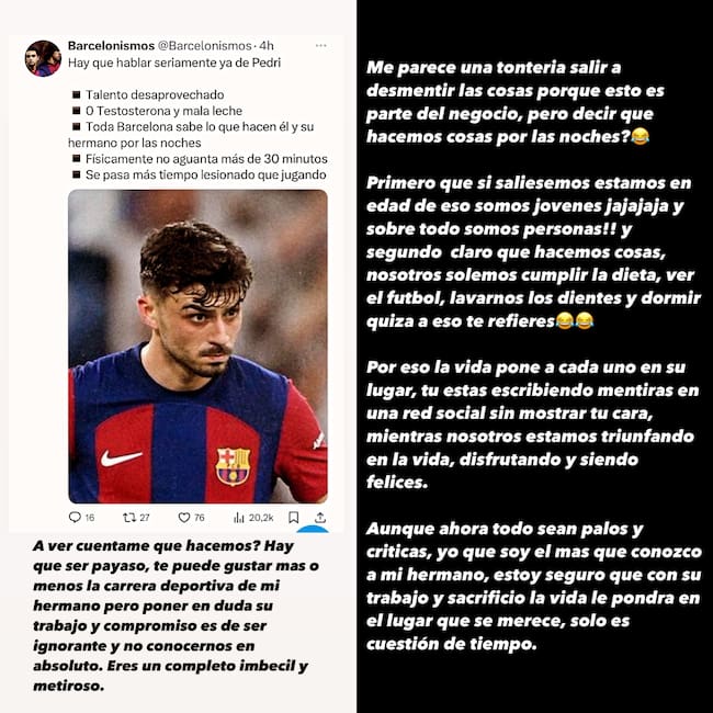 Stories de Fernando González en defensa de Pedri