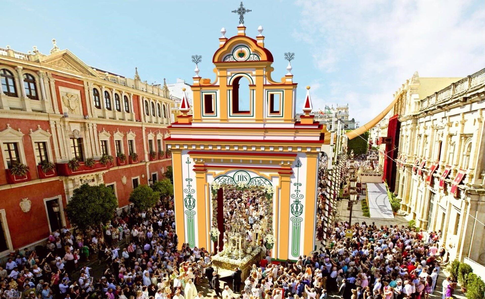 Recreación de la portada más próxima a la calle Sierpes, inspirada en la capilla de Los Marineros de la hermandad de la Esperanza de Triana. - AYTO.DE SEVILLA
