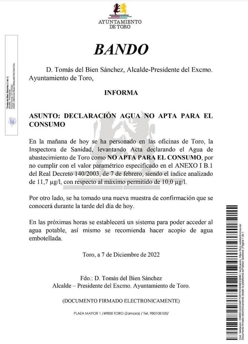 Bando editado este miércoles por el Ayuntamiento de Toro