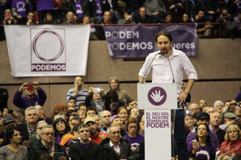 Pablo Iglesias en un momento de su acto político en Barcelona.