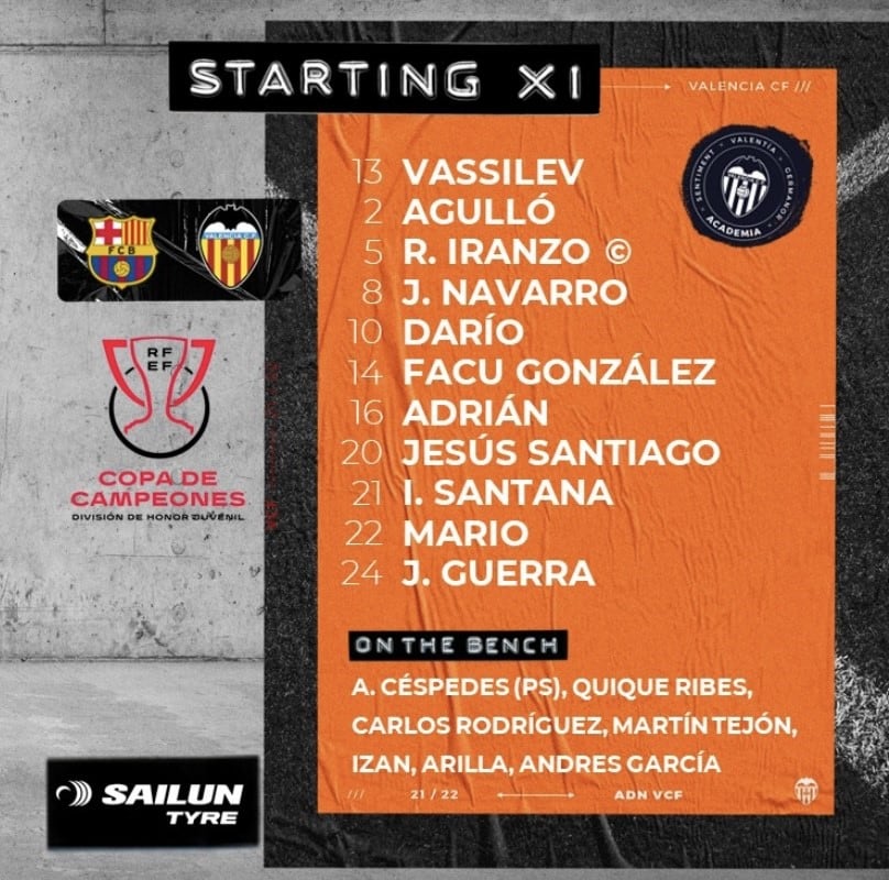 Alineación y suplentes del VCF en las redes sociales del club