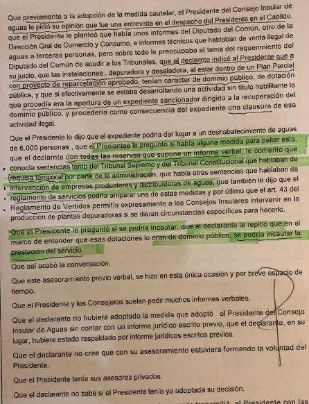 Estracto de una de las primeras declaraciones de Francisco Perdomo sobre el asesoramiento a San Ginés.