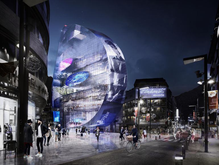 Imatge virtual de l'edifici The Cloud que projecta Andorra Telecom en el lloc de l'antiga caserna de bombers.