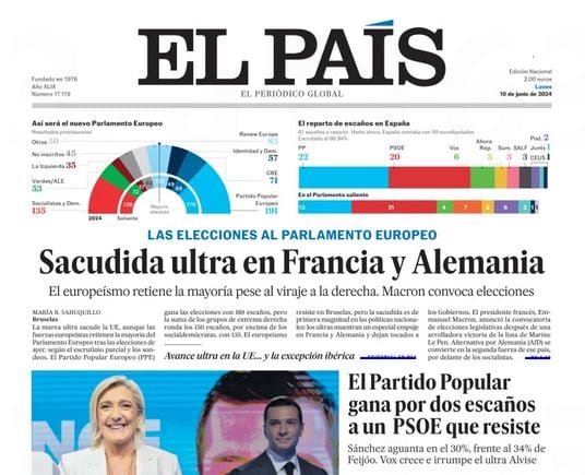 Portada de &#039;El País&#039; tras las elecciones europeas.