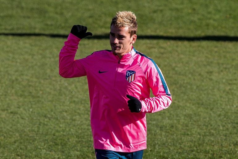 Antoine Griezmann, este martes, en la ciudad deportiva en el último entrenamiento antes del partido.