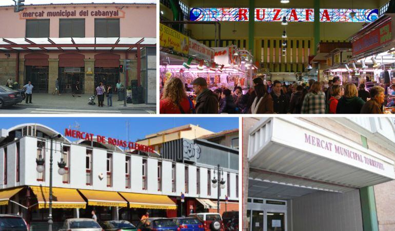 Imágenes de cuatro de los mercados municipales donde se vana realizar obras