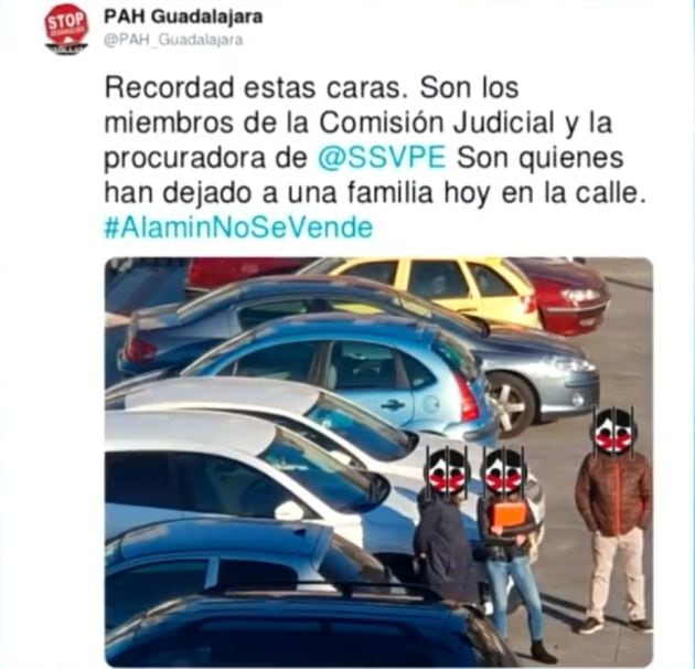 Tuit origen de la denuncia, ya con los rostros tapados